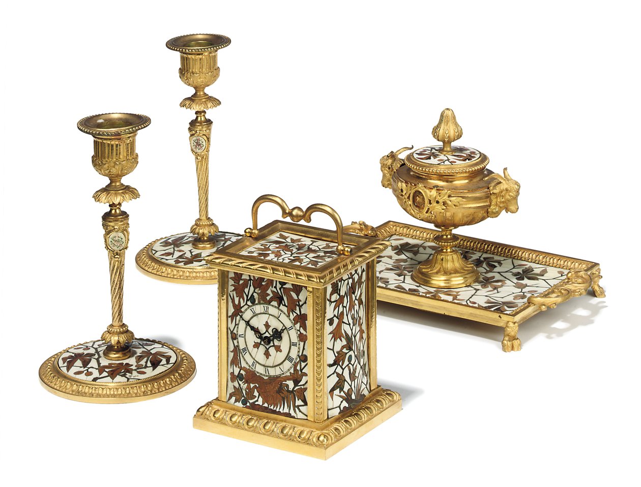 Napoleon III vierdelige bureauset, marqueterie door Duvinage en Harinckouk, c.1877 door Alphonse Gustave Giroux