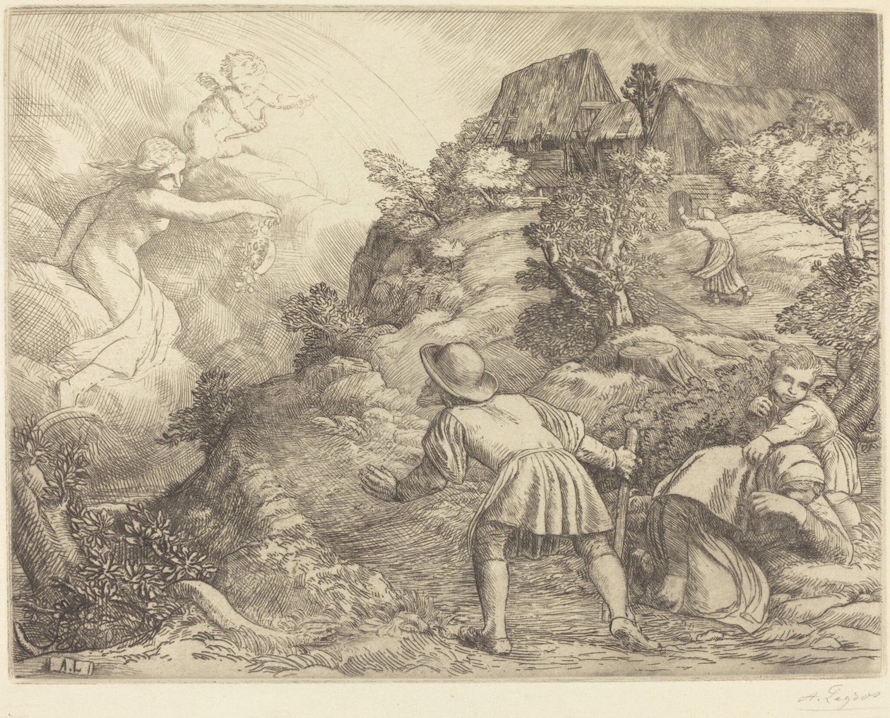 Allegorie van de Boer en Fortuna Le paysan et la fortune: Sujet allegorique door Alphonse Legros