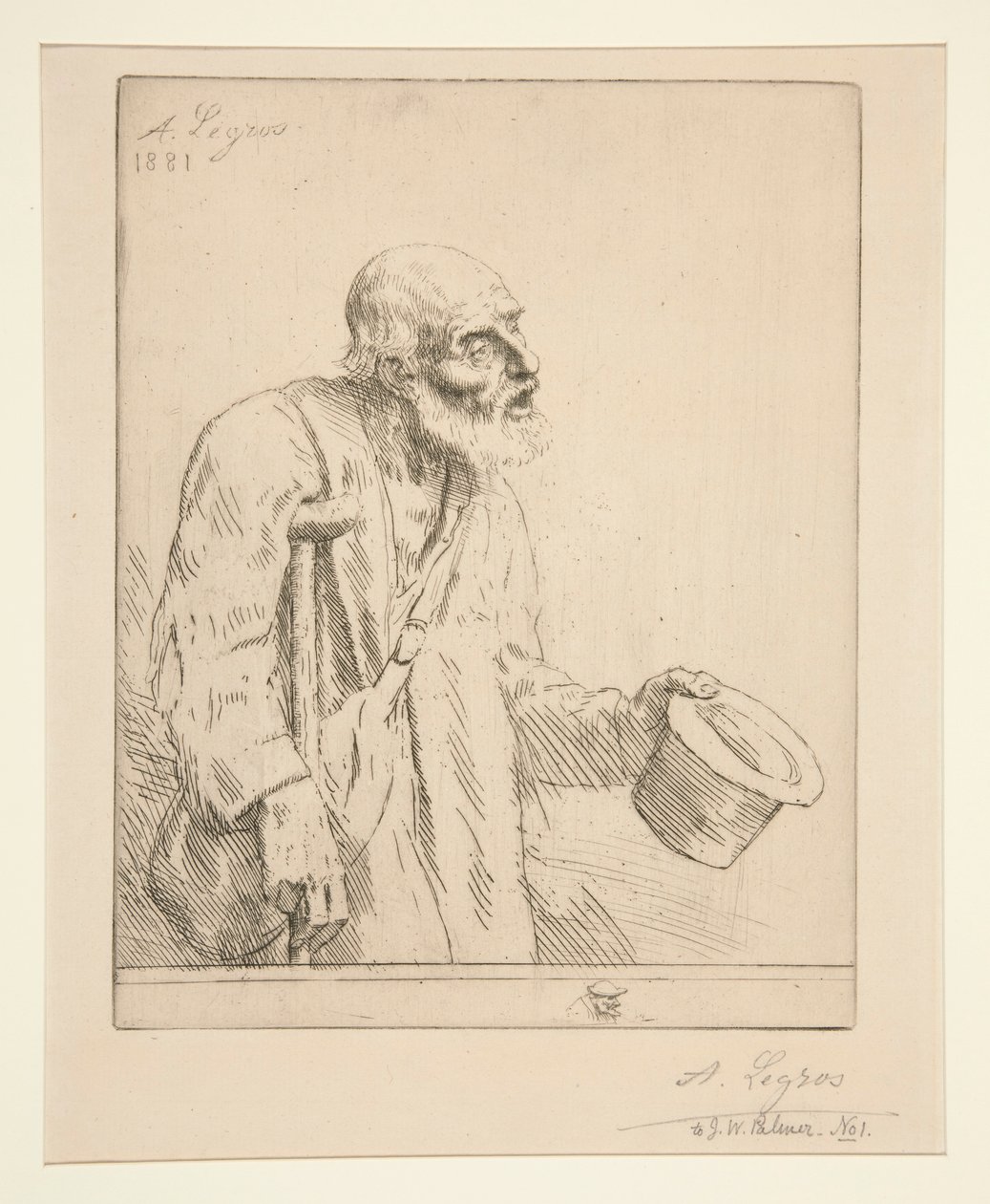Bedelaar met krukken door Alphonse Legros