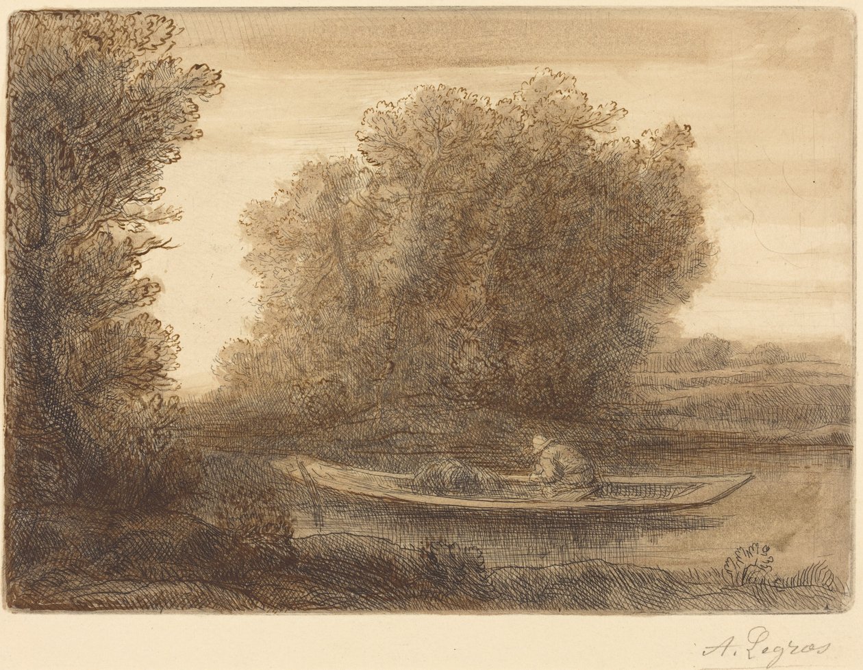 Bocht in de rivier (Un coin de riviere) door Alphonse Legros