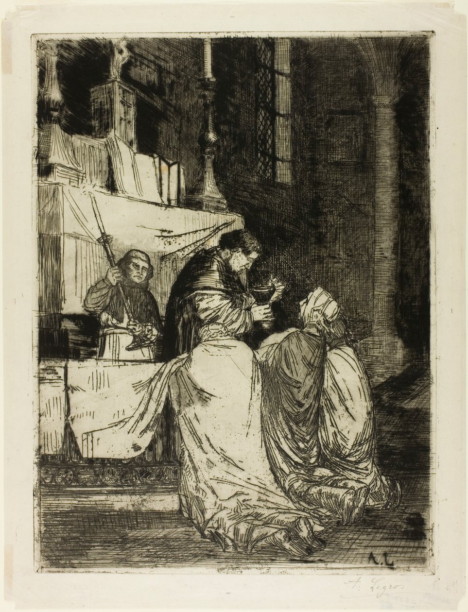 Communie in de kerk van St. Médard door Alphonse Legros
