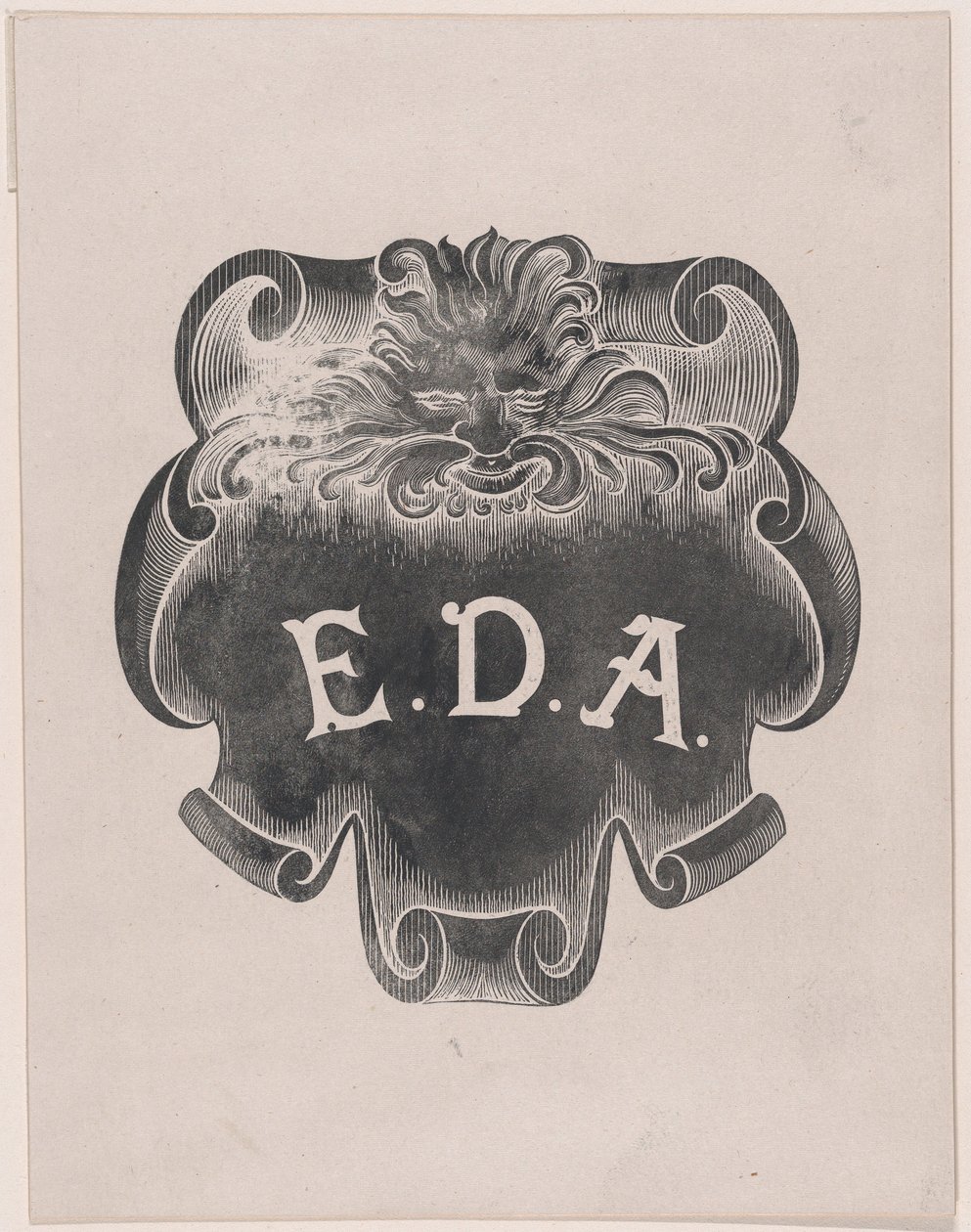 Tegenafdruk van een indruk van een naamplaat voor Edward D. Adams door Alphonse Legros