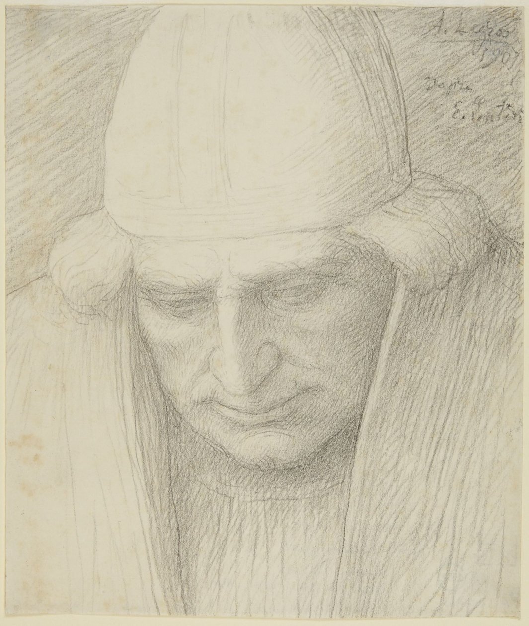 Oudere man met pet door Alphonse Legros