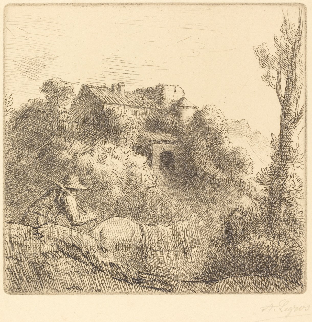 Boerderij op een Heuvel La ferme sur la colline door Alphonse Legros