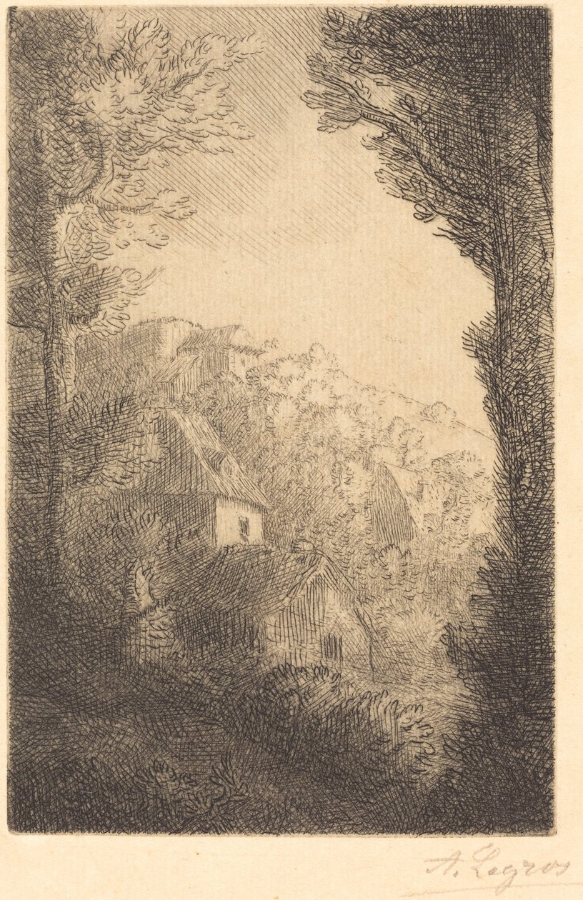 Boerderij op een heuvel in zonlicht La ferme du coteau, Effet de soleil sur le coteau door Alphonse Legros