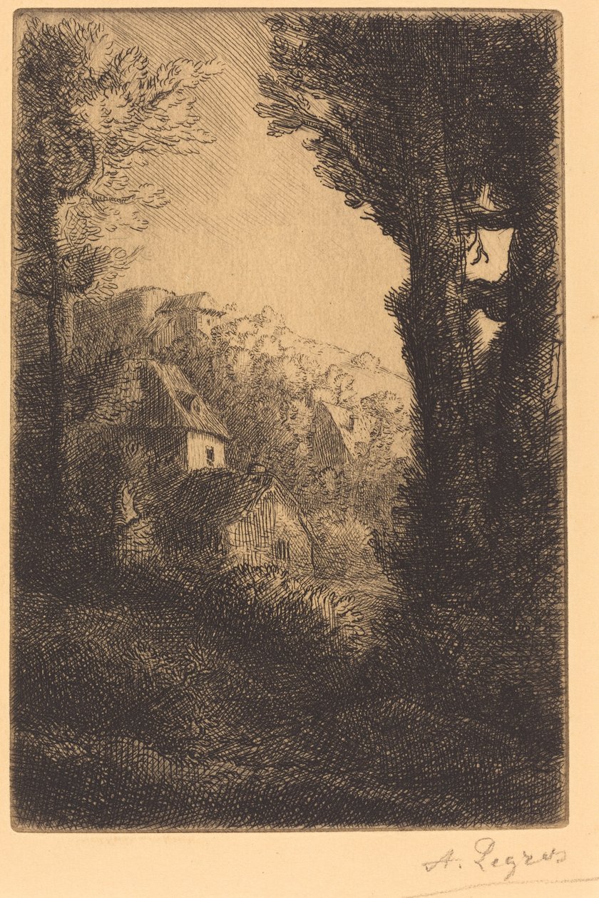 Boerderij op een heuvel in zonlicht La ferme du coteau, Effet de soleil sur le coteau door Alphonse Legros