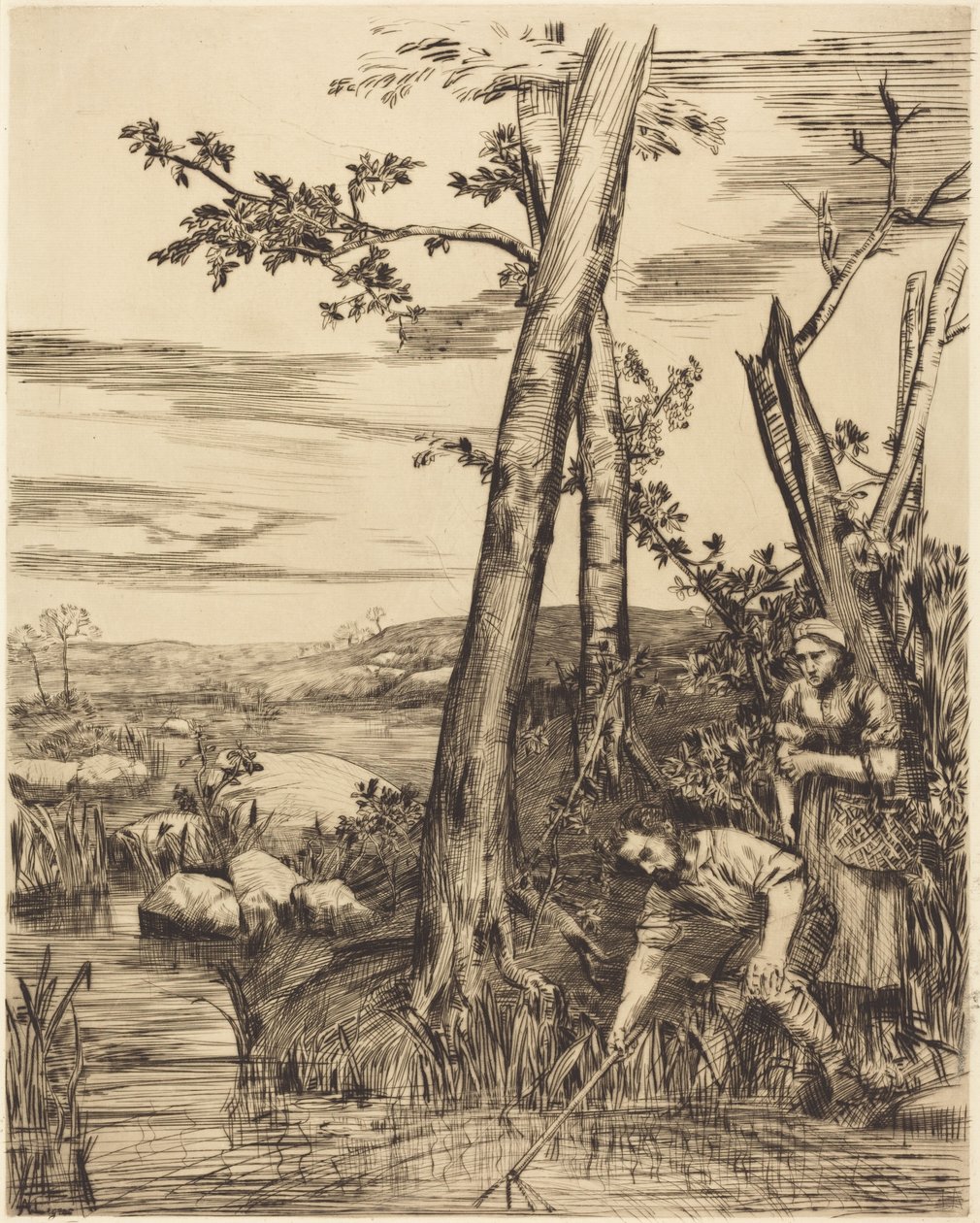 Fishing for Crayfish (De rivierkreeftenvissers) door Alphonse Legros