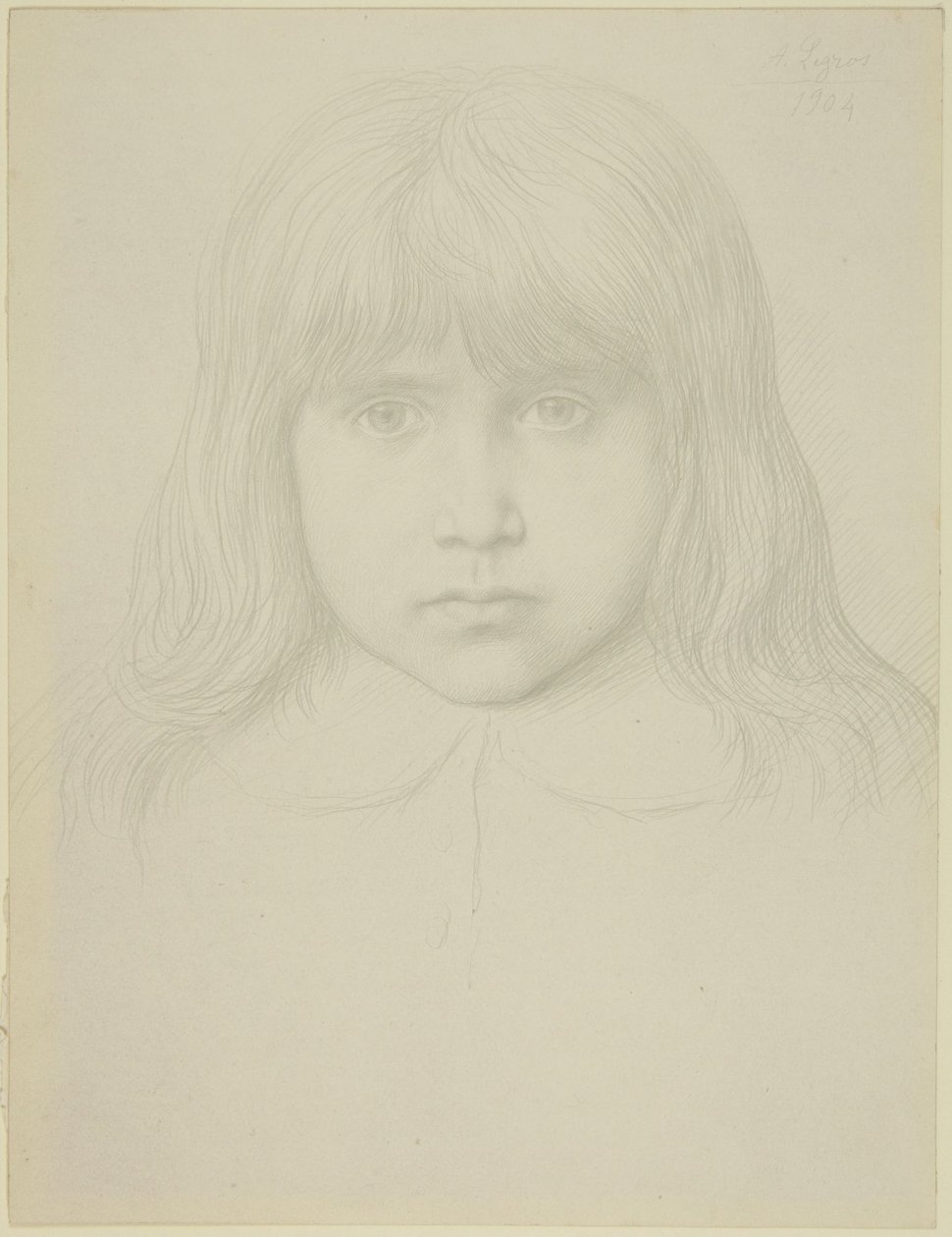 Hoofd van een jonge jongen met lang haar door Alphonse Legros