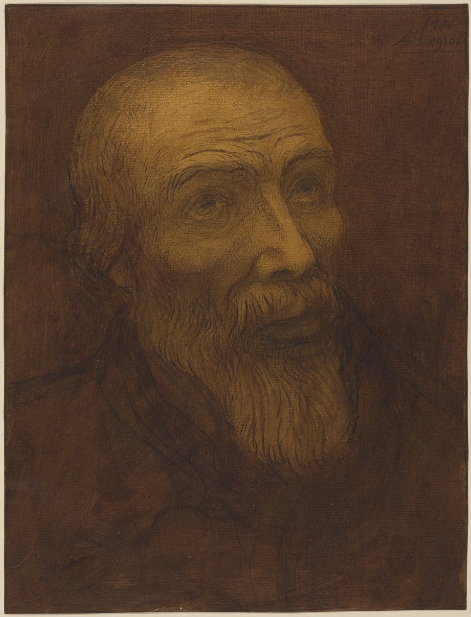 Hoofd van een kale man met een baard door Alphonse Legros