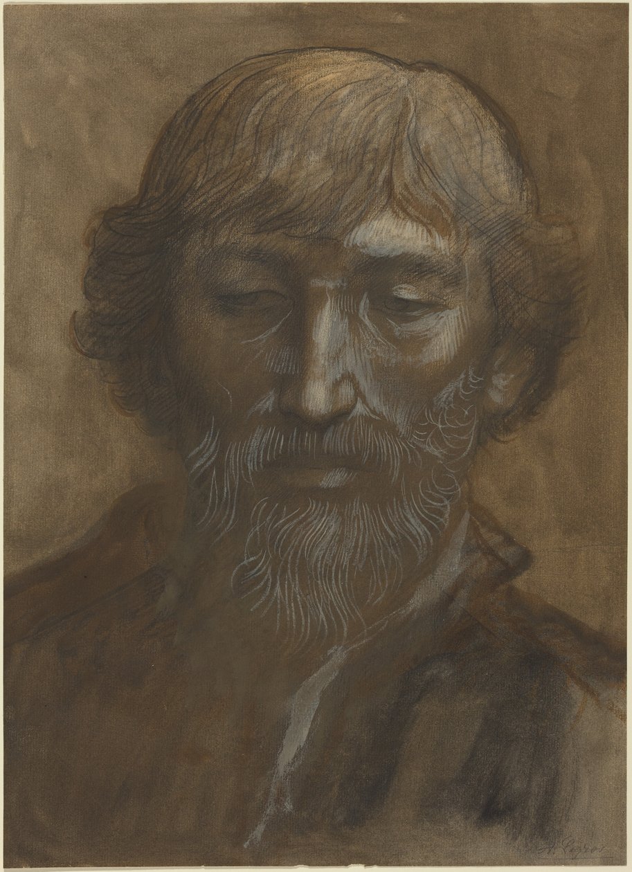 Hoofd van een man, in vooraanzicht door Alphonse Legros