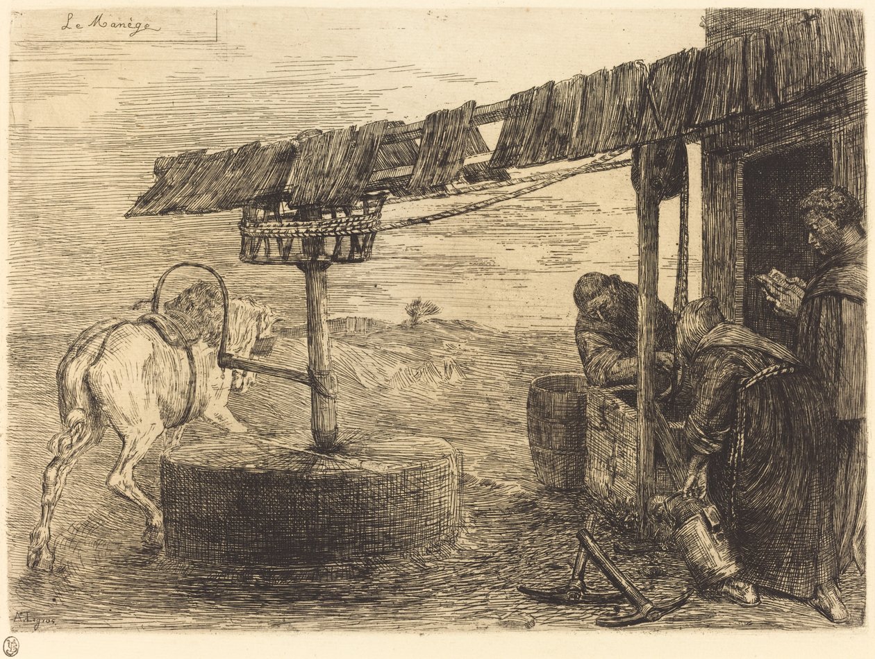 Paardgedreven molen door Alphonse Legros