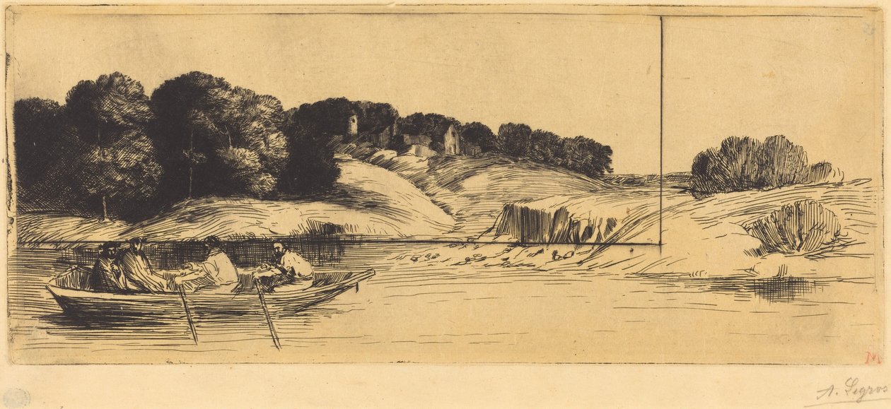 Landschap met boot, 1e plaat  (Het landschap met de boot) door Alphonse Legros