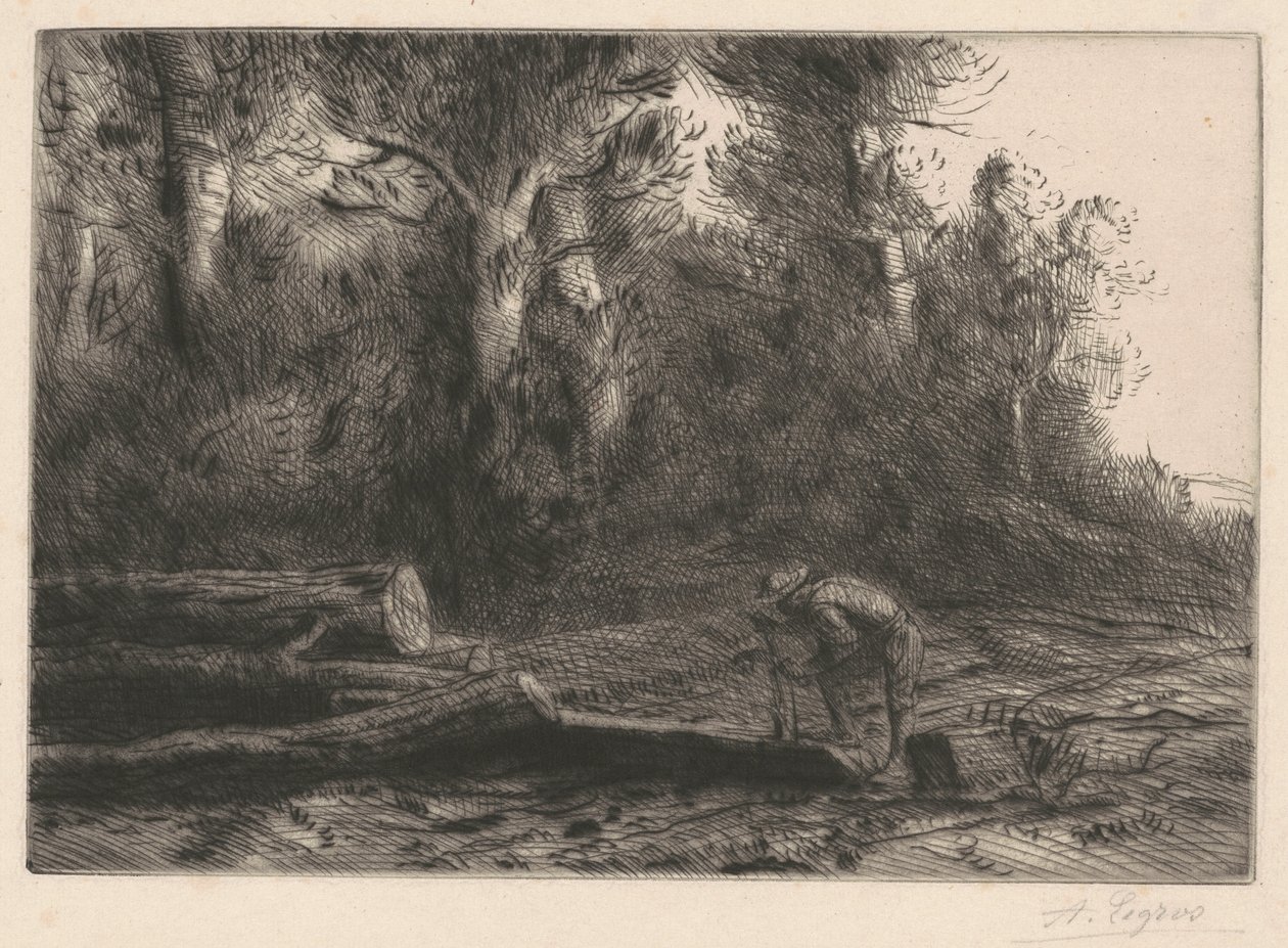 Man Squaring Logs (Man die hout klief) door Alphonse Legros