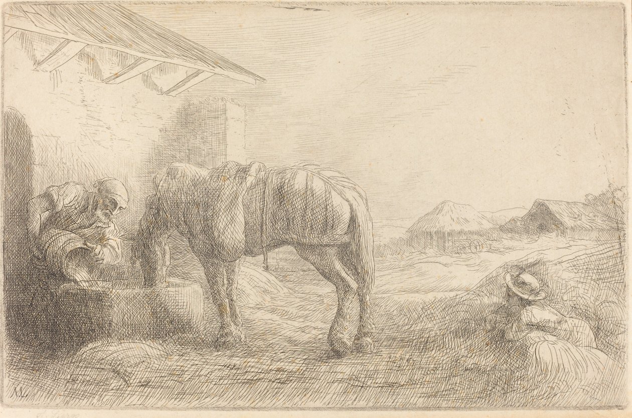 Man die een paard water geeft door Alphonse Legros