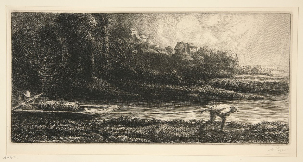 Landschap in een boot door Alphonse Legros