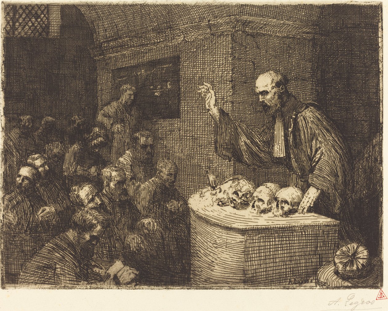 Cursus Frenologie, 2e plaat (Le cours de phrenologie) door Alphonse Legros