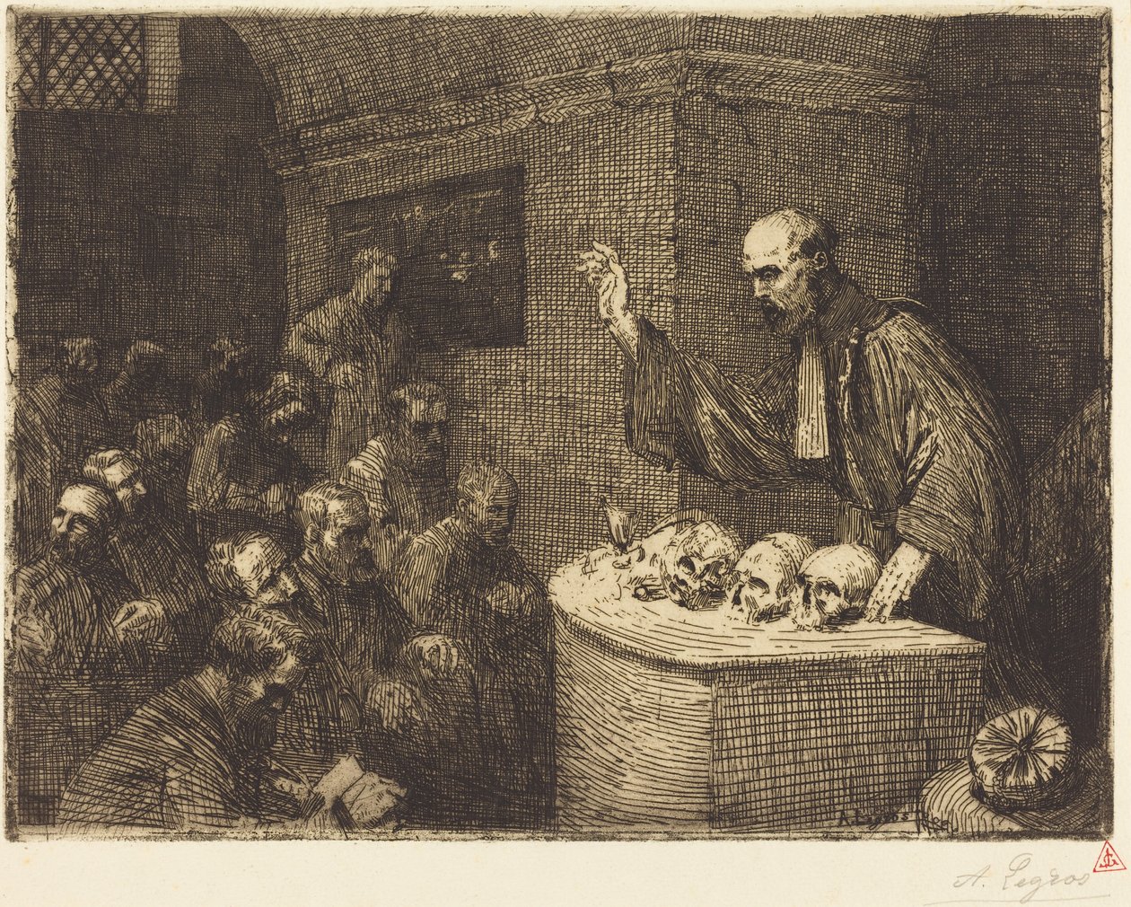 Cursus frenologie, 2e plaat (Le cours de phrenologie) door Alphonse Legros