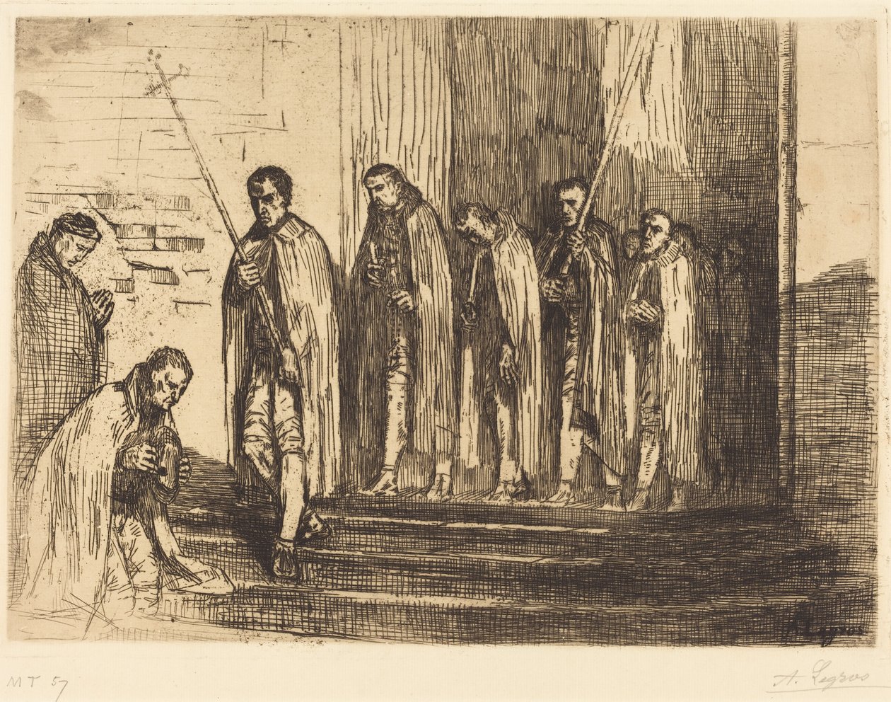 Processie verlaat de kerk (La sortie de la procession) door Alphonse Legros
