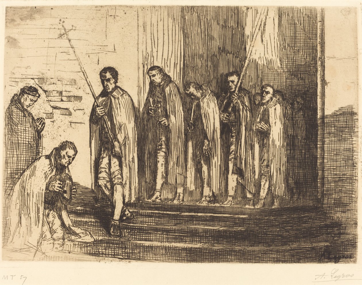 Processie verlaat een kerk La sortie de la procession door Alphonse Legros