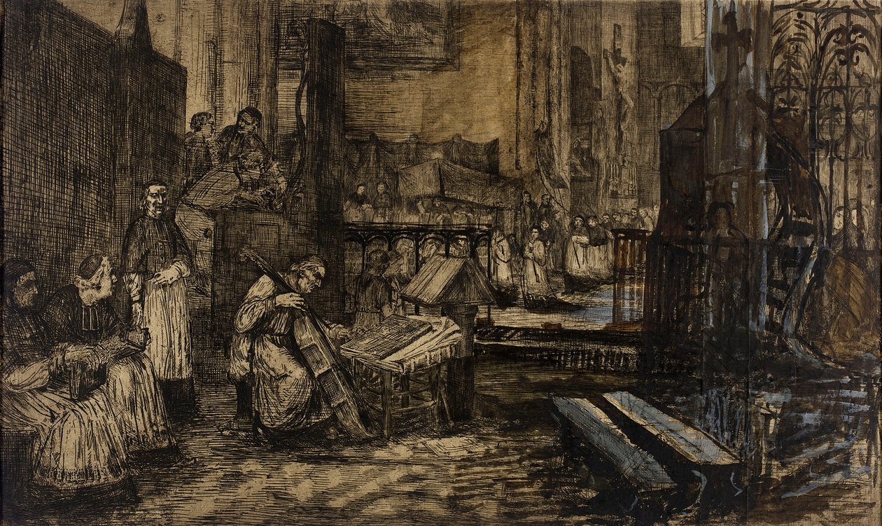 Processie in een Spaanse kerk door Alphonse Legros