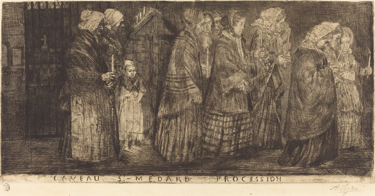 Processie in het graf van Sint Medard door Alphonse Legros
