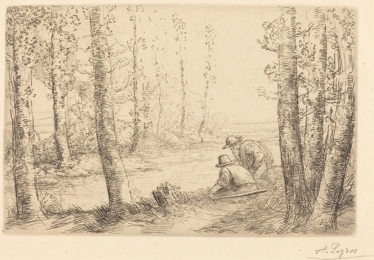 Rust langs de oevers van de rivier (Repos au bord de la rivière) door Alphonse Legros