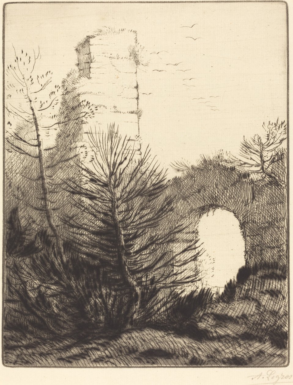 Ruïnes van een klooster (Les ruines du monastere) door Alphonse Legros