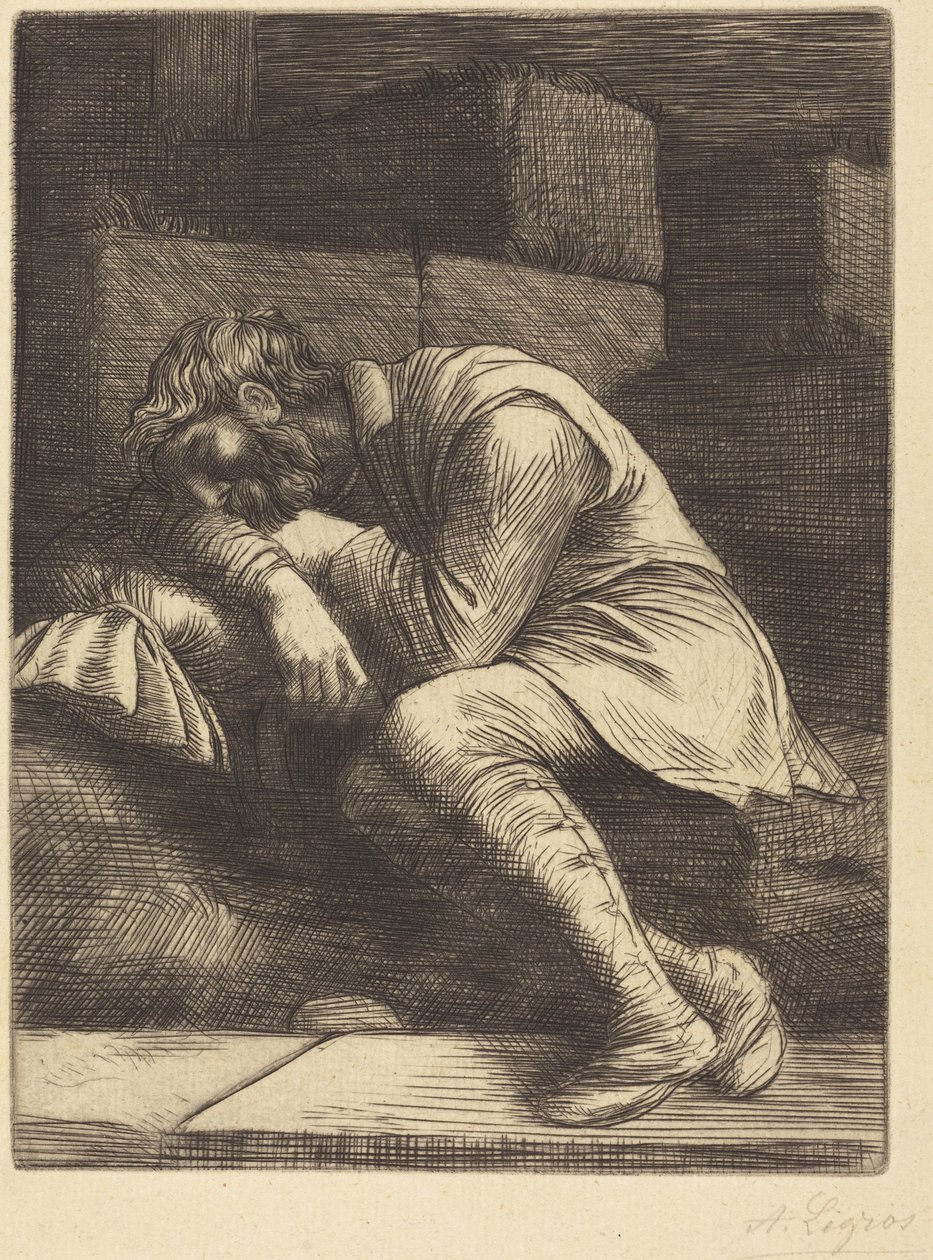Slapende bedelaar door Alphonse Legros