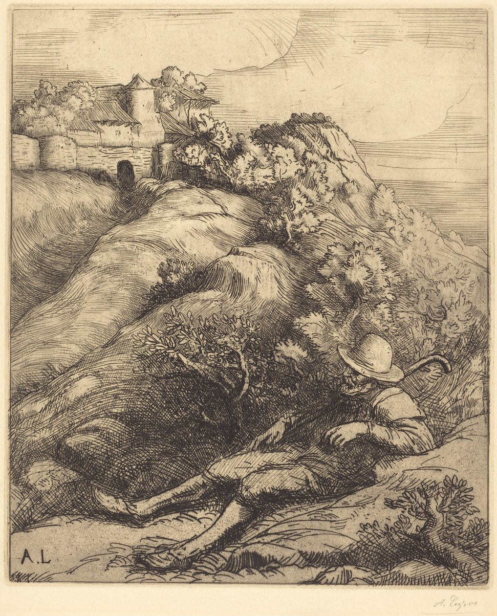 Sleeping Shepherd (De rust van de herder) door Alphonse Legros