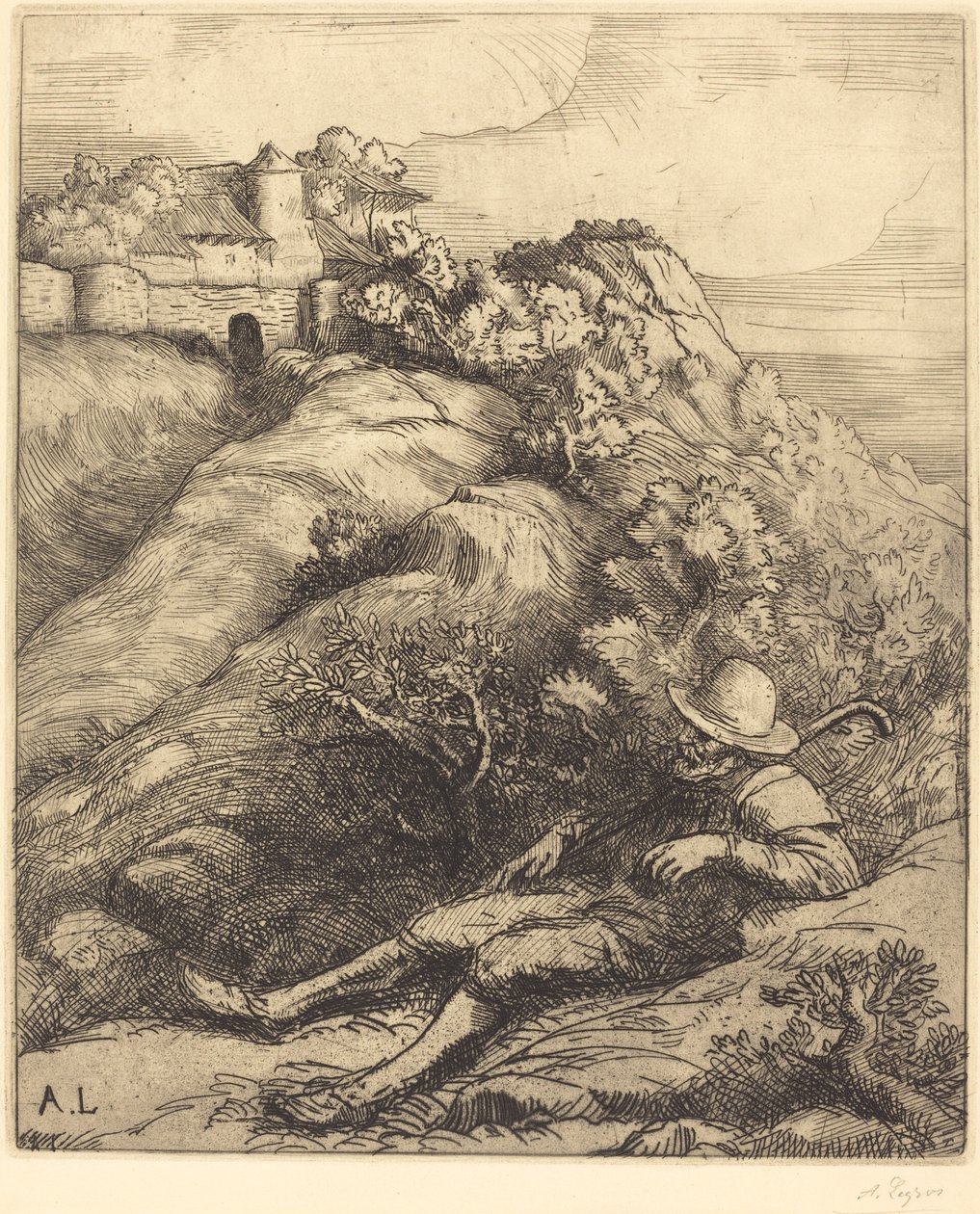 Slapende herder Le repos du berger door Alphonse Legros