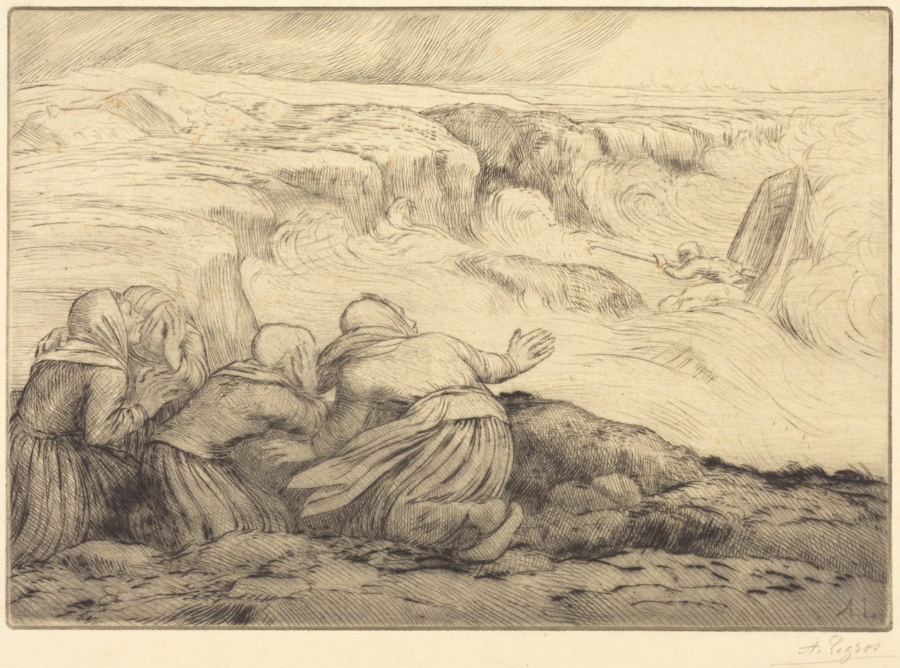Kleine boot in nood (Barque en péril) door Alphonse Legros