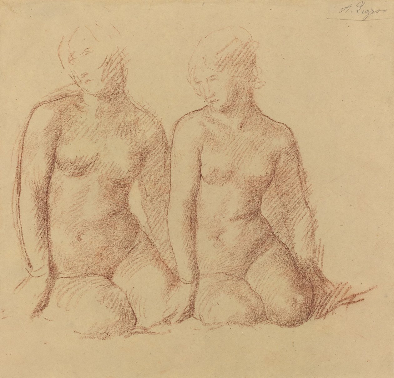 Studie van twee figuren zittend naast elkaar door Alphonse Legros