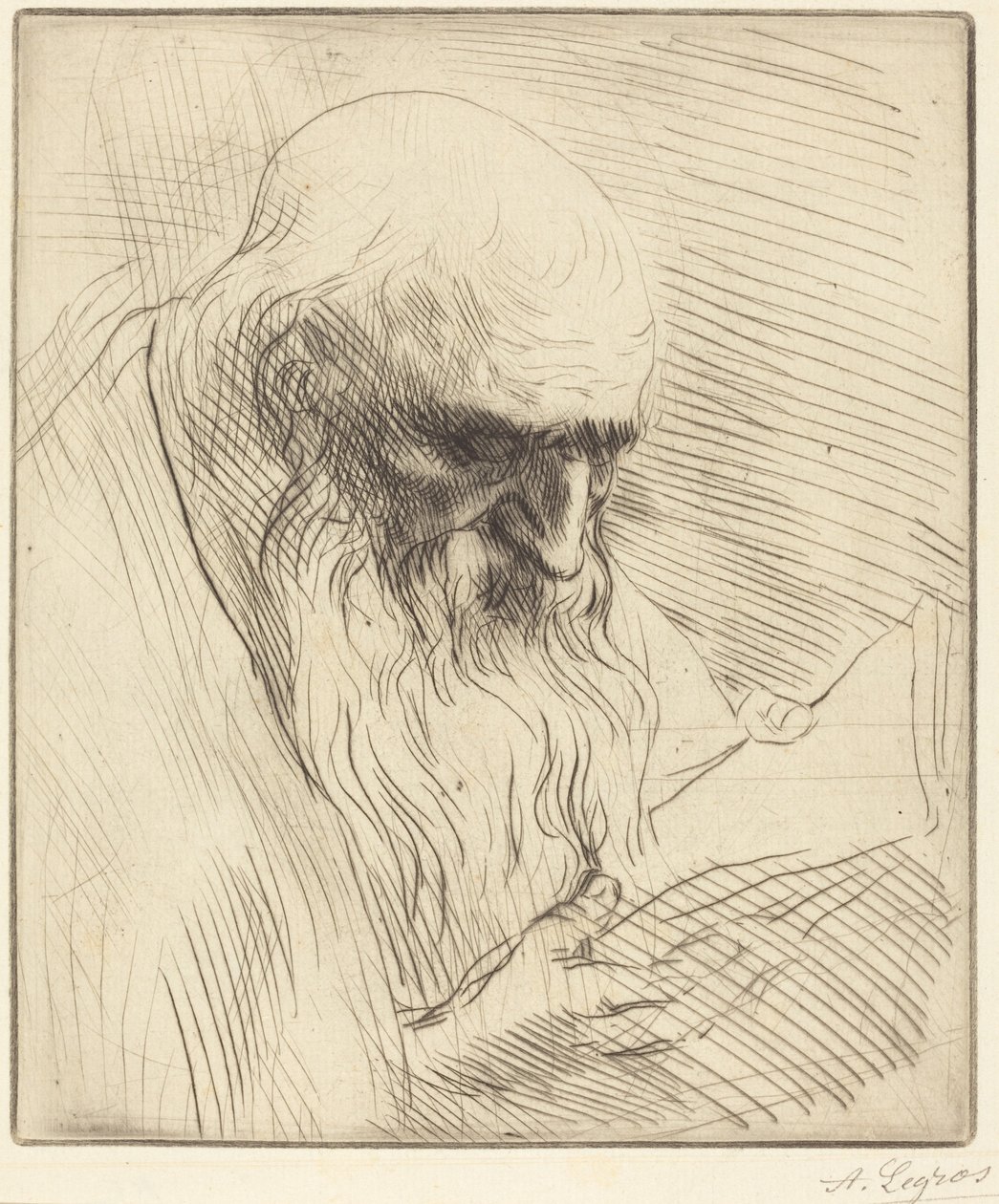 Studie van het hoofd van een lezende man (Étude de tête d’homme lisant) door Alphonse Legros