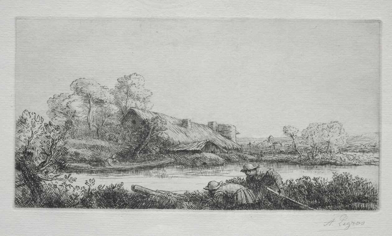 De boerderij aan de rivier (La Ferme Sur La Rivière: Effet Du Soir) door Alphonse Legros