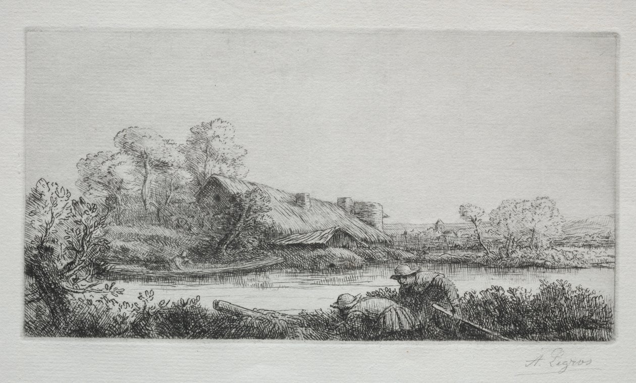 De boerderij aan de rivier (La Ferme Sur La Rivière: Effet Du Soir) door Alphonse Legros