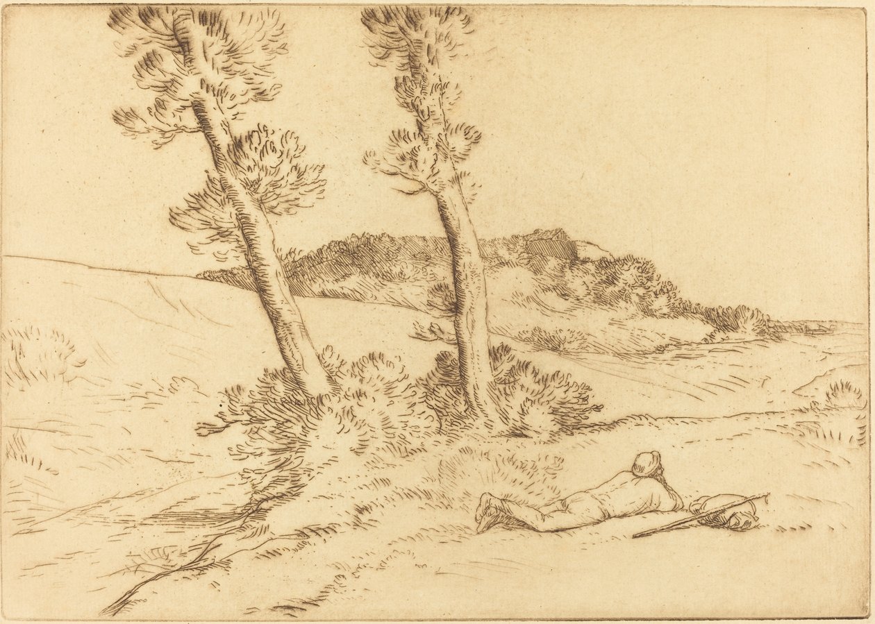 Reiziger Liggend op het Gras door Alphonse Legros