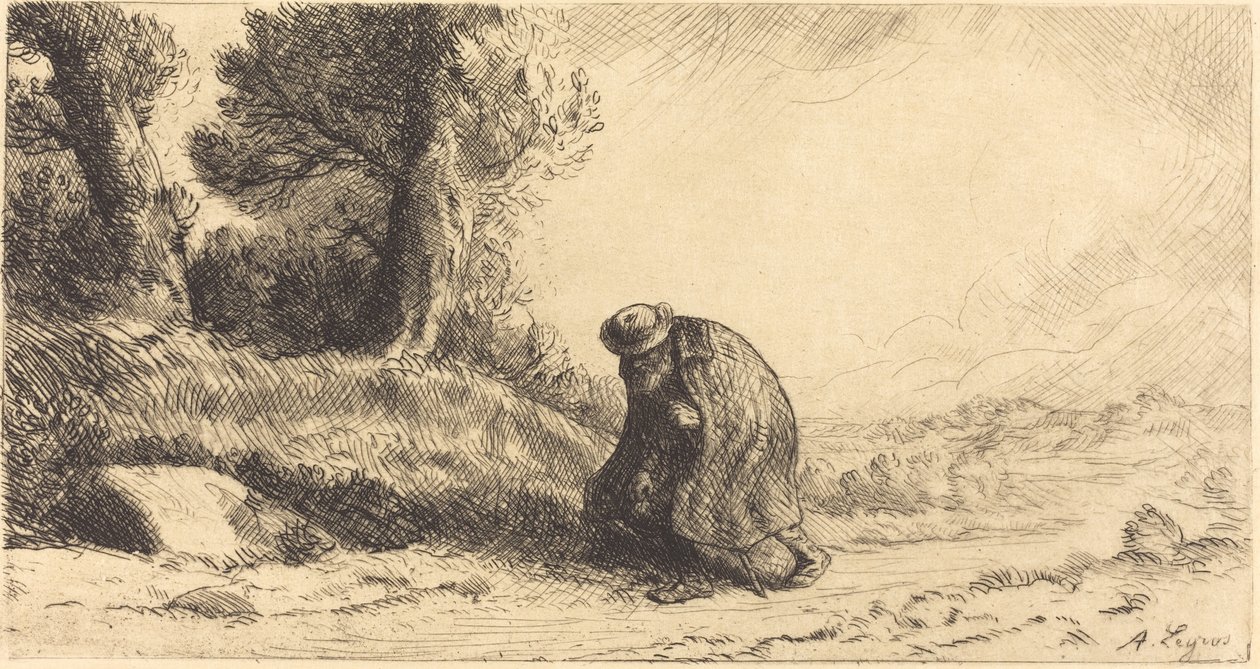 Zwerver die door een Steegje loopt door Alphonse Legros