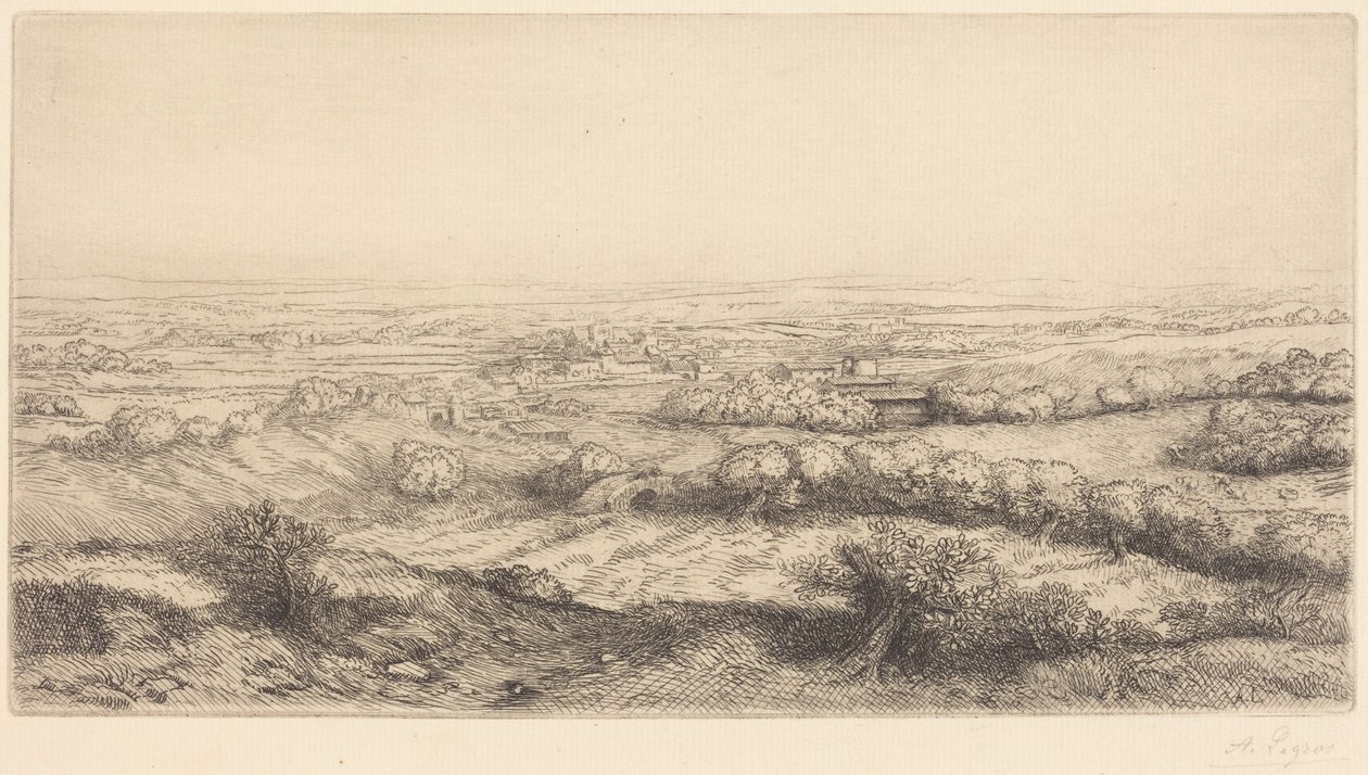 Valley in Bourgogne (Een vallei in Bourgogne) door Alphonse Legros