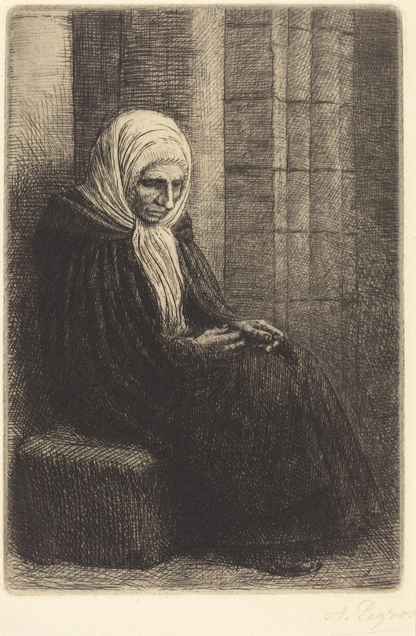 Zittende vrouw tegen een muur, kind met zijn hoofd in haar schoot (Femme assis, muraille au fond, enfant la tête dans son giron) door Alphonse Legros
