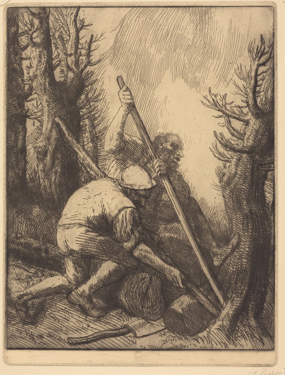 Woodcutters, 3e plaat (De houthakkers) door Alphonse Legros