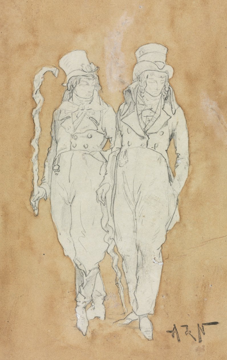 Twee Jonge Mannen van Mode (Staand) door Alphonse Marie Adolphe de Neuville