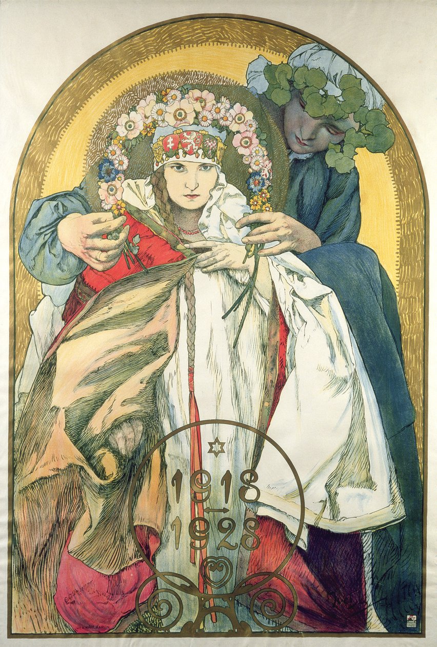 10e Verjaardag van de Onafhankelijkheid van de Republiek Tsjechoslowakije door Alphonse Marie Mucha
