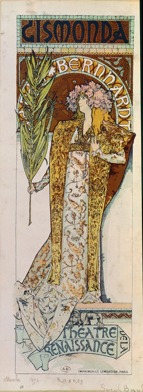 Gismonda met actrice Sarah Bernhardt ... door Alphonse Marie Mucha
