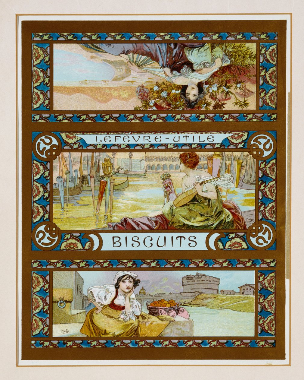 Poster reclame voor "Lefevre-Utile" koekjes door Alphonse Mucha