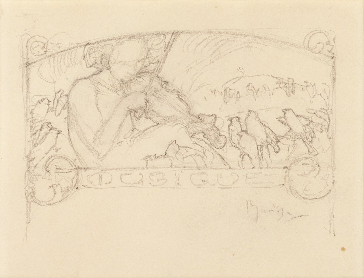 Studie van een vrouw die viool speelt door Alphonse Mucha