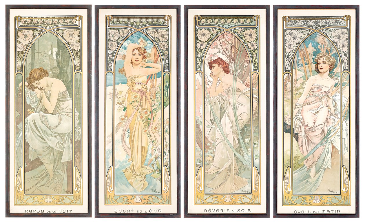 De tijden van de dag; Les heures du jour door Alphonse Mucha