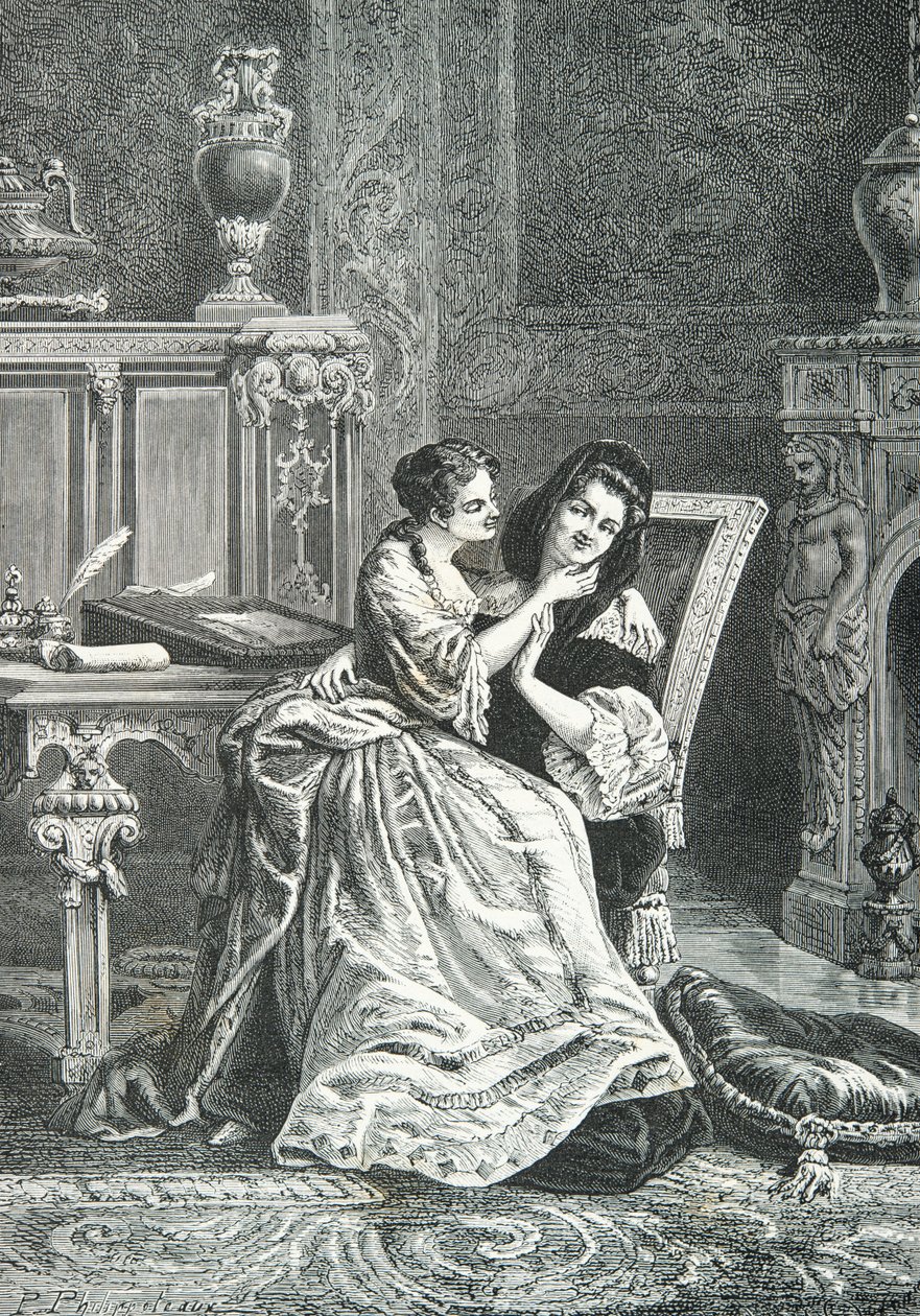 Marie Adelaide de Savoie with Mamde de Maintenon (Engraving) door Alphonse Marie de Neuville