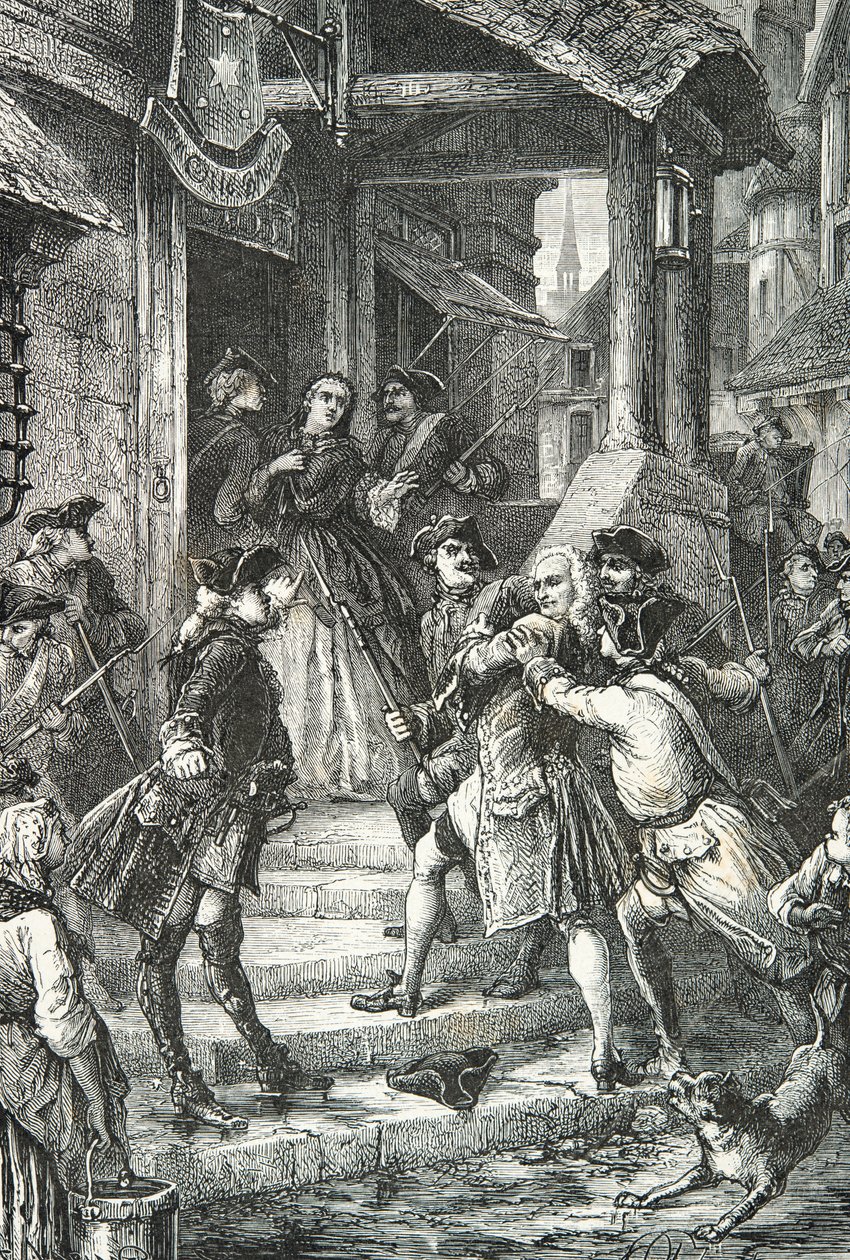 Voltaire wordt gearresteerd in Frankfurt door Alphonse Marie de Neuville