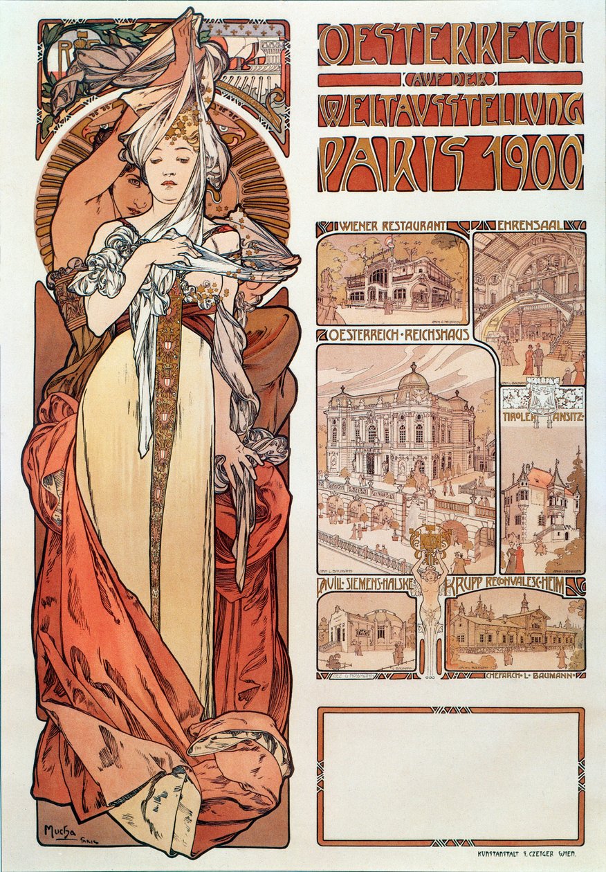 Reclameposter door Alphonse Mucha voor Oostenrijk op de Wereldtentoonstelling in Parijs, 1900 door Alphonse Mucha