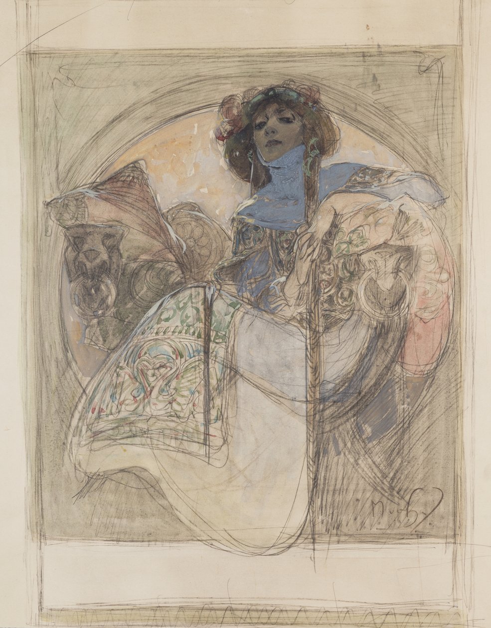 Zittende vrouw – studie voor een poster, 1897 door Alphonse Mucha